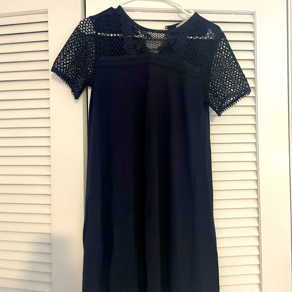 Loft Navy Short Sleeve Crochet Dress